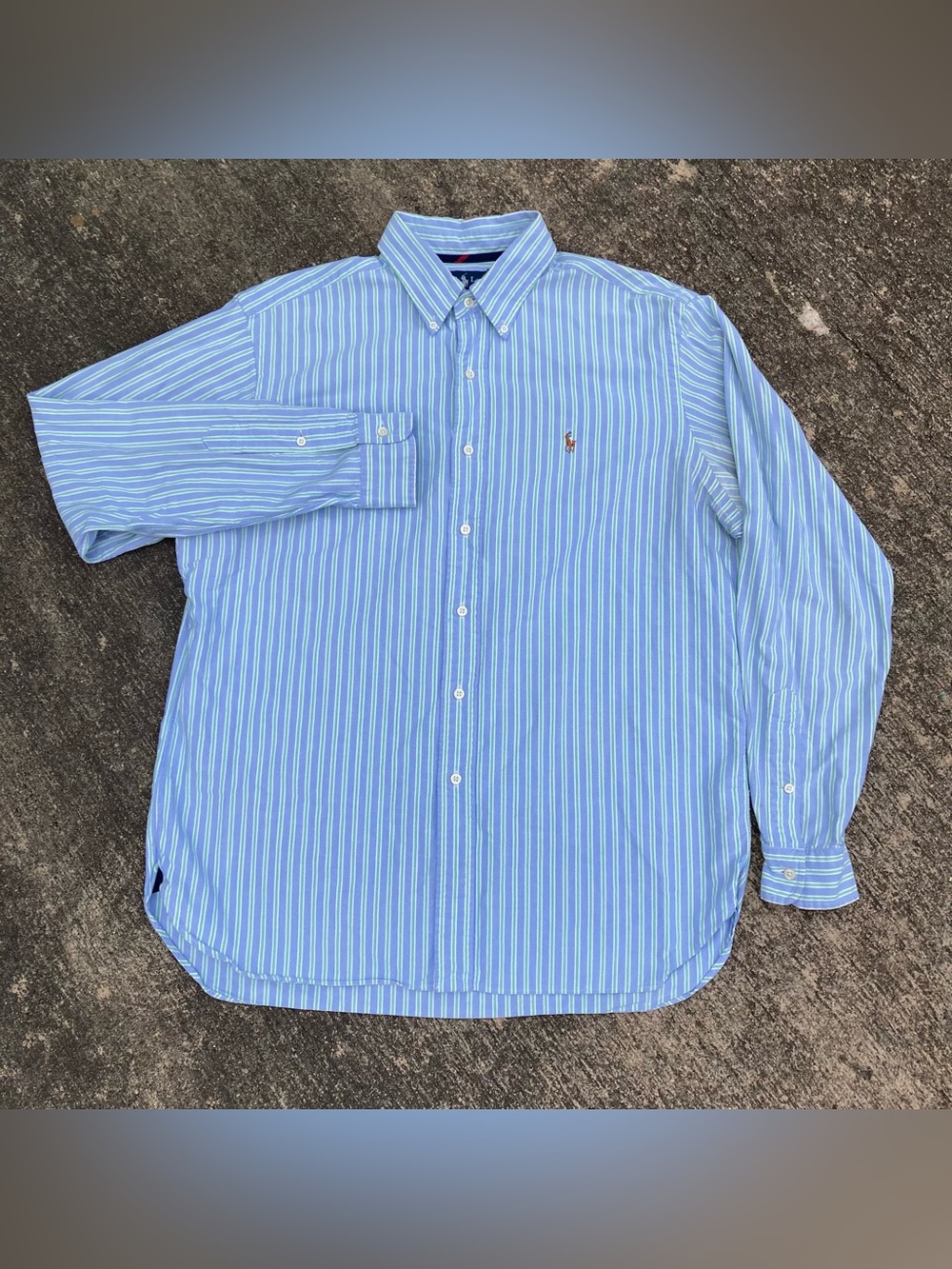 Polo Ralph Lauren Button Up Shirt Mens Large Blue Green Striped Classic Fit Pony